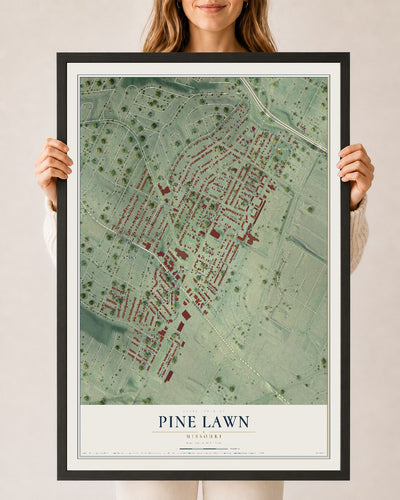 Map of Pine Lawn, Missouri, 24 x 36 inch print in a black wood frame
