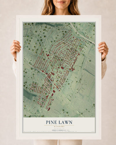 Map of Pine Lawn, Missouri, 24 x 36 inch print in a white wood frame