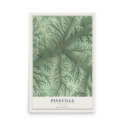 Map of Pineville, Missouri, 12 x 18 inch unframed archival matte print