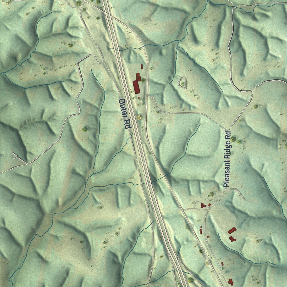 Close-up of the map of Pineville, Missouri print showing street and building detail