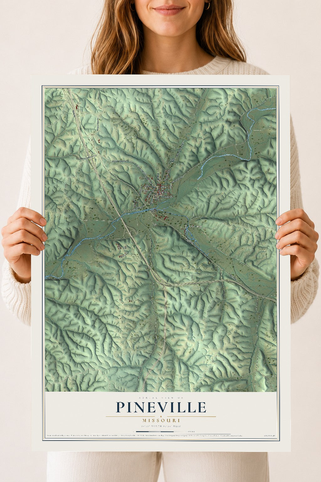 Map of Pineville, Missouri, 18 x 24 inch unframed archival matte print