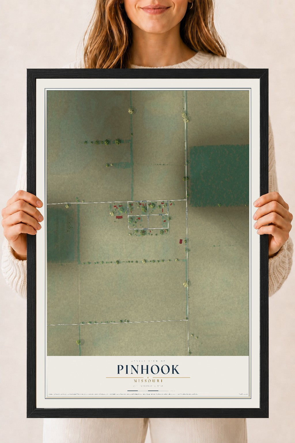 Map of Pinhook, Missouri, 18 x 24 inch print in a black wood frame