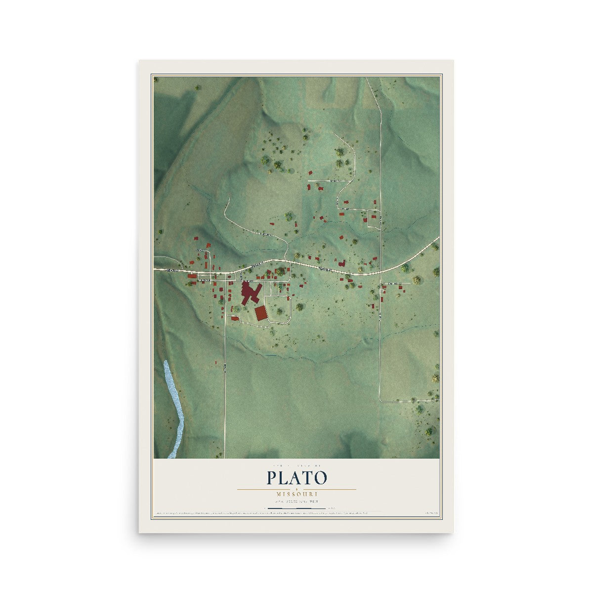 Map of Plato, Missouri, 12 x 18 inch unframed archival matte print