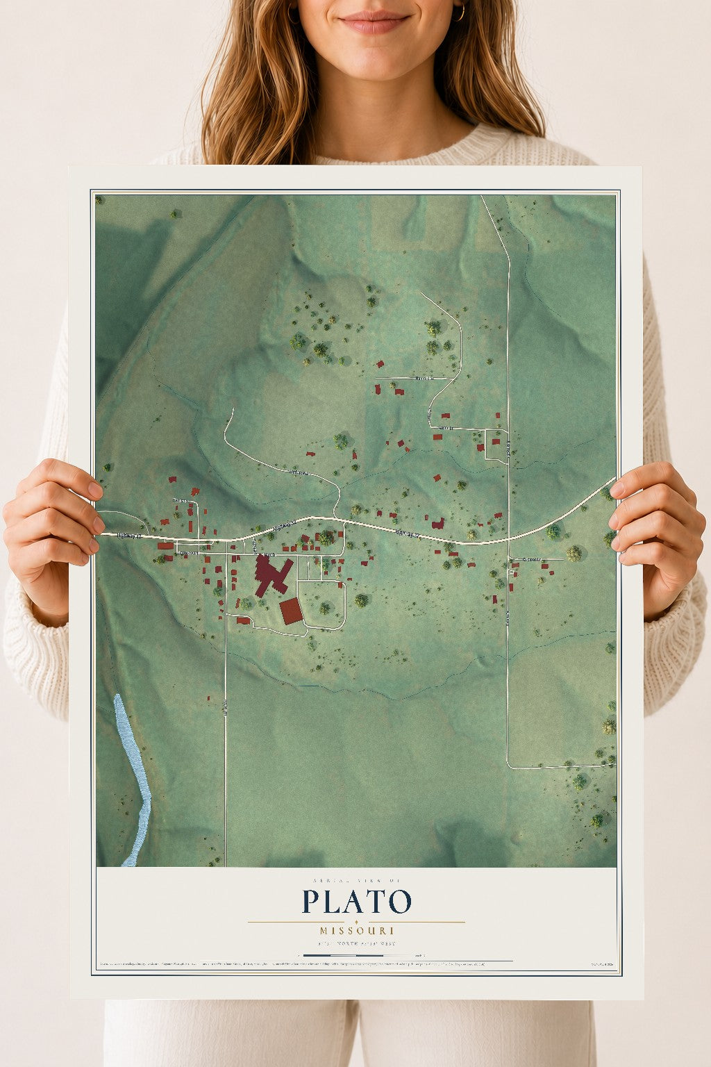 Map of Plato, Missouri, 18 x 24 inch unframed archival matte print