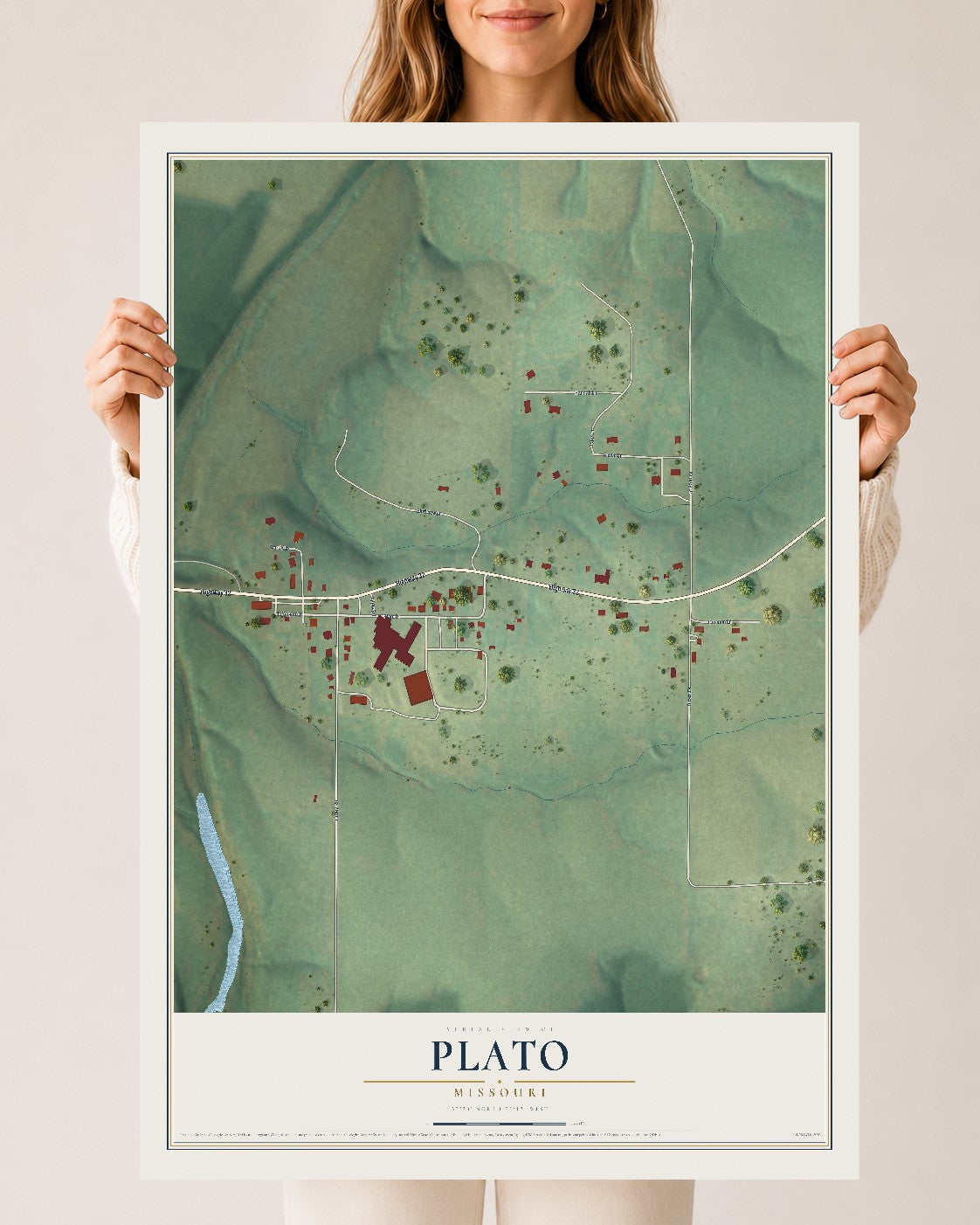 Map of Plato, Missouri, 24 x 36 inch unframed archival matte print