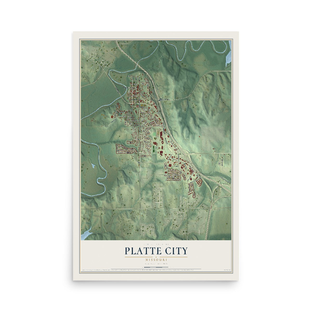 Map of Platte City, Missouri, 12 x 18 inch unframed archival matte print
