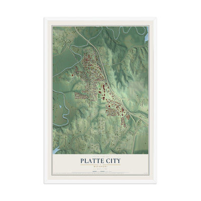 Map of Platte City, Missouri, 12 x 18 inch print in a white wood frame
