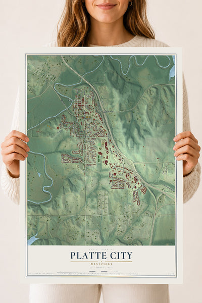 Map of Platte City, Missouri, 18 x 24 inch unframed archival matte print
