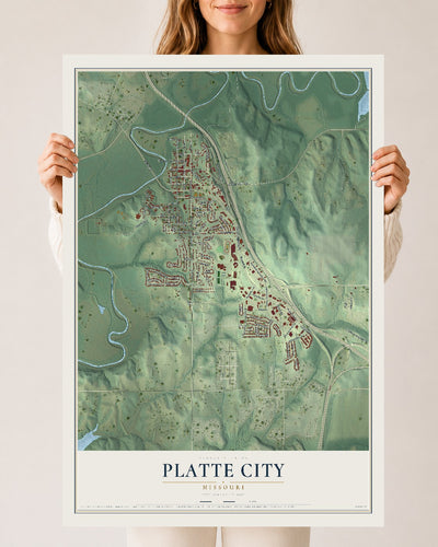 Map of Platte City, Missouri, 24 x 36 inch unframed archival matte print