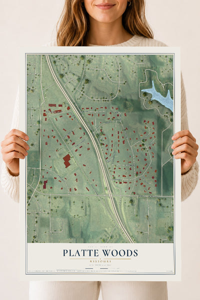 Map of Platte Woods, Missouri, 18 x 24 inch unframed archival matte print