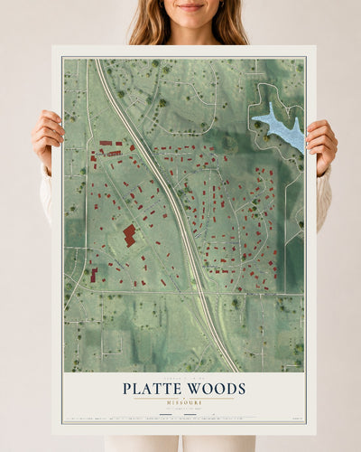 Map of Platte Woods, Missouri, 24 x 36 inch unframed archival matte print