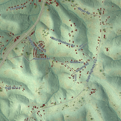 Close-up of the map of Plattin, Missouri print showing street and building detail