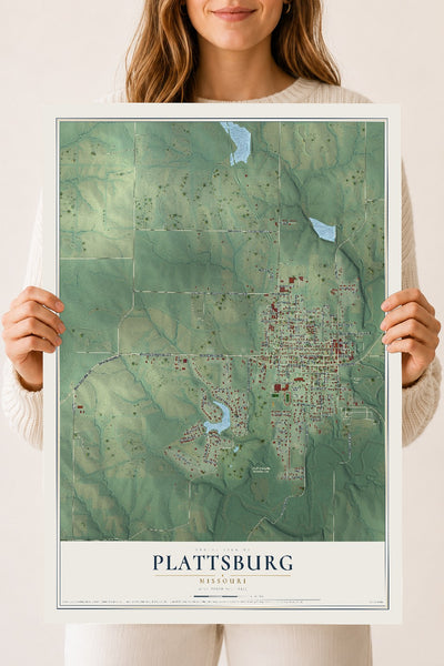 Map of Plattsburg, Missouri, 18 x 24 inch unframed archival matte print