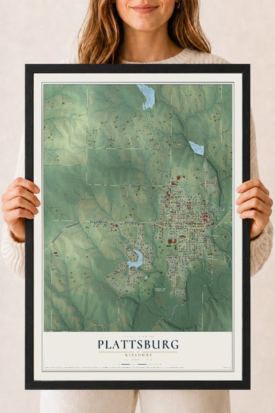 Map of Plattsburg, Missouri, 18 x 24 inch print in a black wood frame