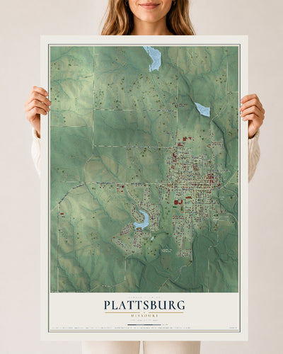 Map of Plattsburg, Missouri, 24 x 36 inch unframed archival matte print