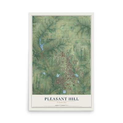 Map of Pleasant Hill, Missouri, 12 x 18 inch unframed archival matte print