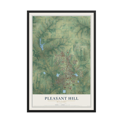 Map of Pleasant Hill, Missouri, 12 x 18 inch print in a black wood frame