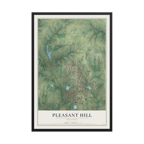 Map of Pleasant Hill, Missouri, 12 x 18 inch print in a black wood frame