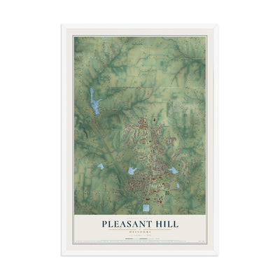 Map of Pleasant Hill, Missouri, 12 x 18 inch print in a white wood frame