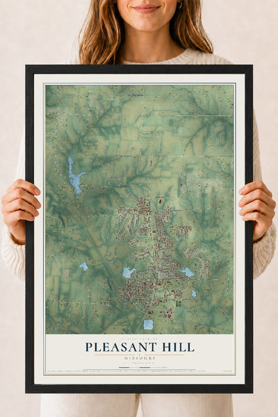 Map of Pleasant Hill, Missouri, 18 x 24 inch print in a black wood frame