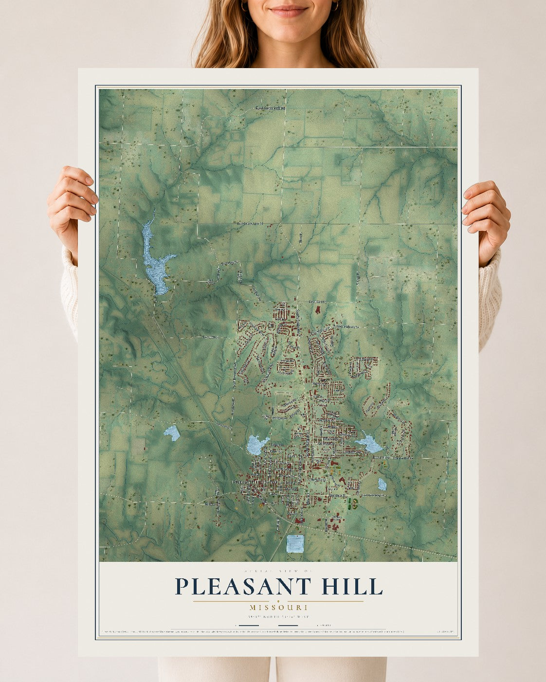 Map of Pleasant Hill, Missouri, 24 x 36 inch unframed archival matte print