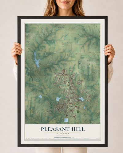 Map of Pleasant Hill, Missouri, 24 x 36 inch print in a black wood frame