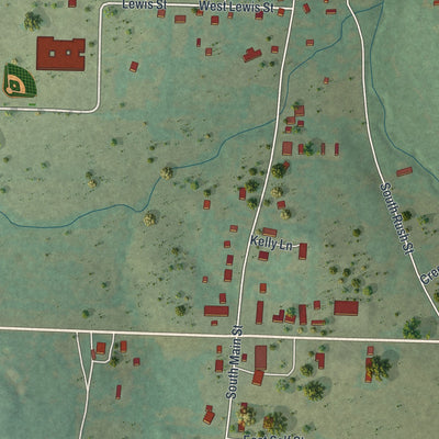 Close-up of the map of Pleasant Hope, Missouri print showing street and building detail