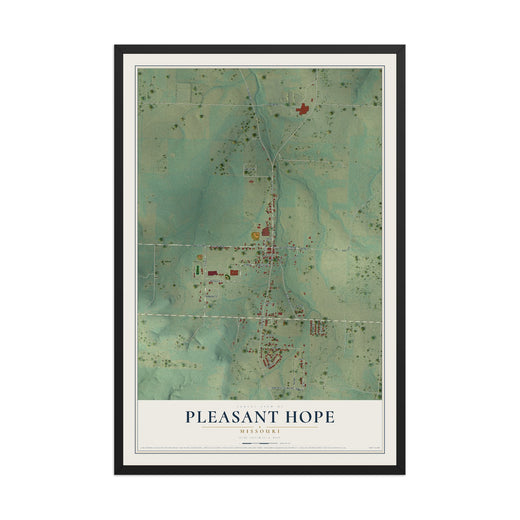 Map of Pleasant Hope, Missouri, 12 x 18 inch print in a black wood frame