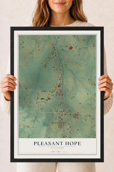 Map of Pleasant Hope, Missouri, 18 x 24 inch print in a black wood frame