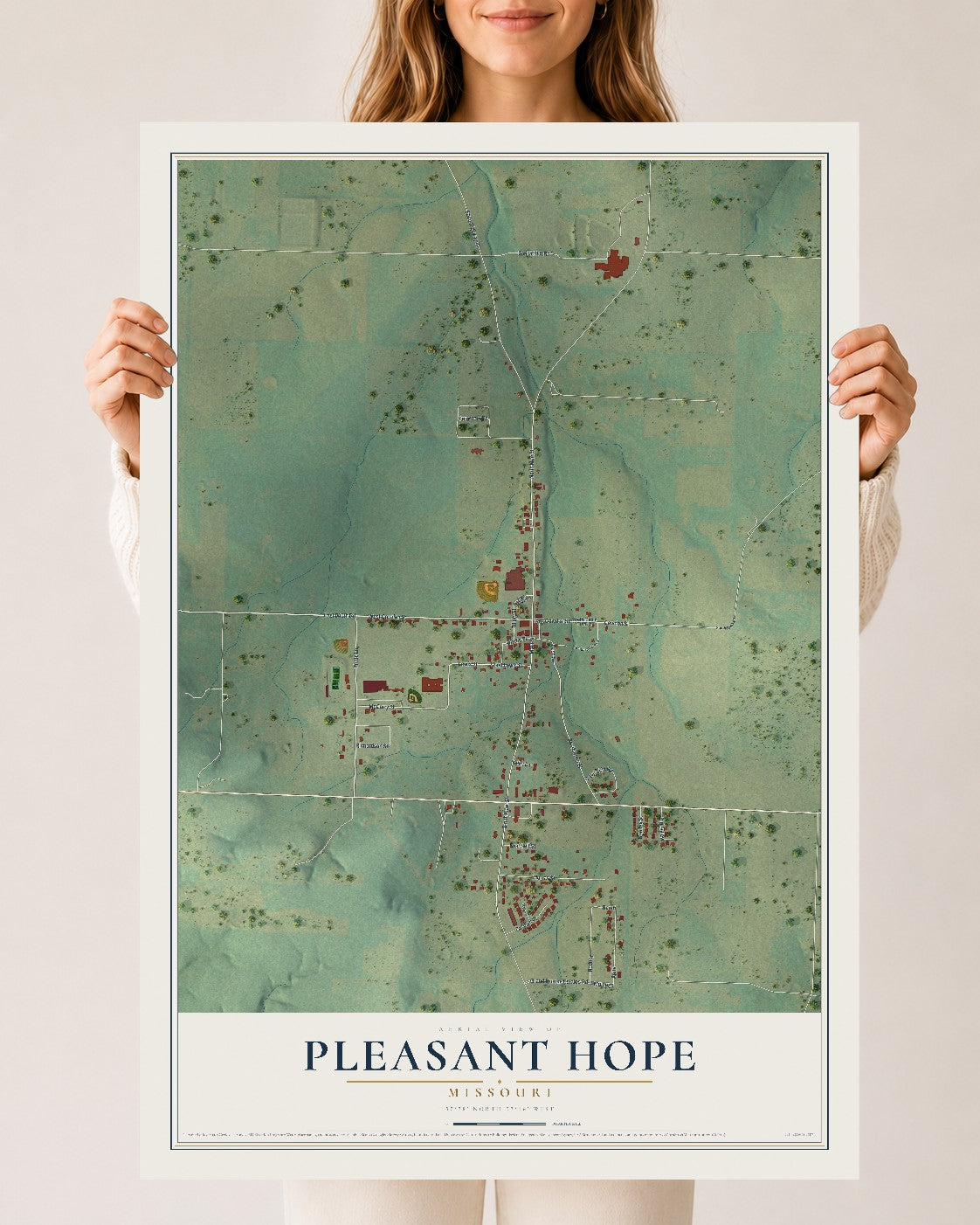 Map of Pleasant Hope, Missouri, 24 x 36 inch unframed archival matte print