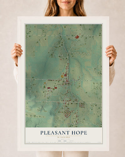 Map of Pleasant Hope, Missouri, 24 x 36 inch print in a white wood frame