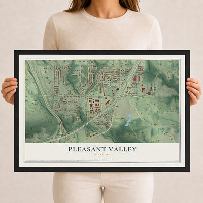 Map of Pleasant Valley, Missouri, 12 x 18 inch print in a black wood frame