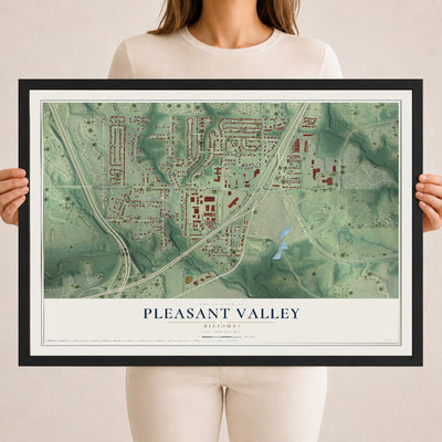 Map of Pleasant Valley, Missouri, 18 x 24 inch print in a black wood frame