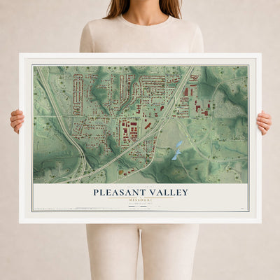Map of Pleasant Valley, Missouri, 24 x 36 inch print in a white wood frame