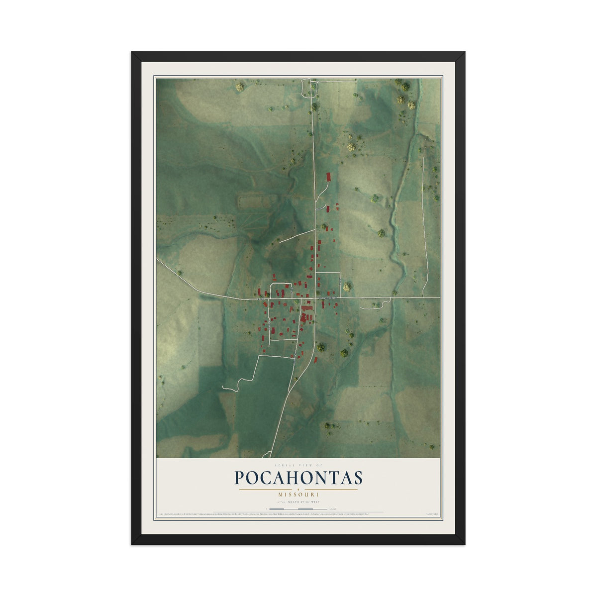 Map of Pocahontas, Missouri, 12 x 18 inch print in a black wood frame