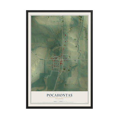 Map of Pocahontas, Missouri, 12 x 18 inch print in a black wood frame