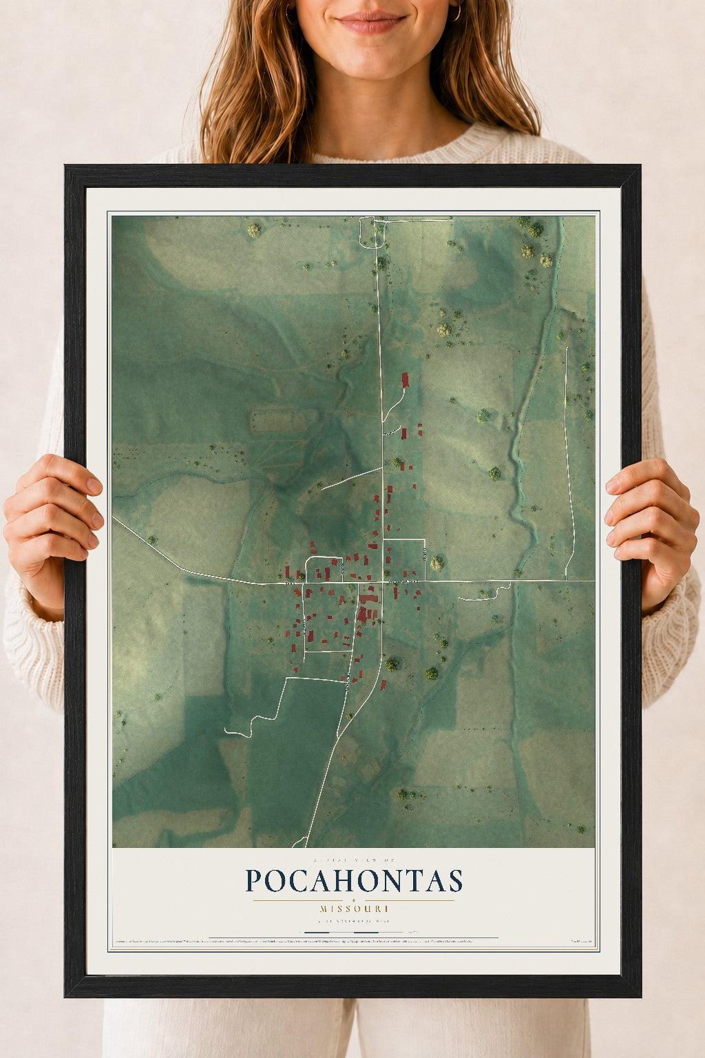 Map of Pocahontas, Missouri, 18 x 24 inch print in a black wood frame