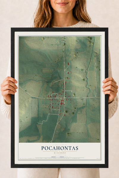 Map of Pocahontas, Missouri, 18 x 24 inch print in a black wood frame