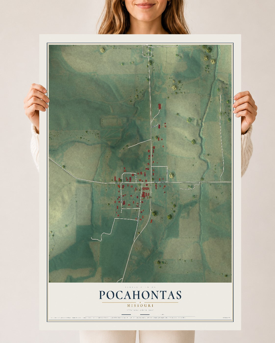 Map of Pocahontas, Missouri, 24 x 36 inch unframed archival matte print