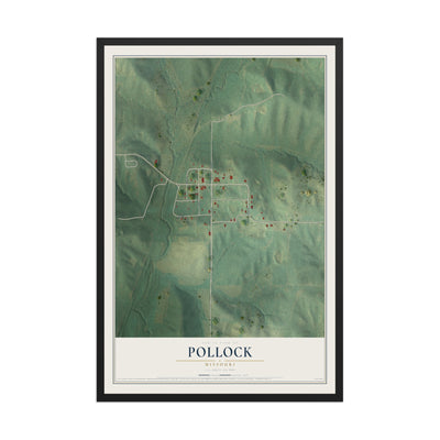 Map of Pollock, Missouri, 12 x 18 inch print in a black wood frame