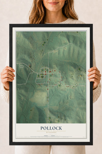 Map of Pollock, Missouri, 18 x 24 inch print in a black wood frame