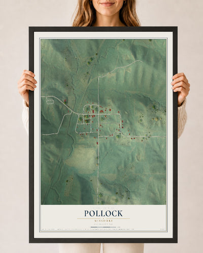 Map of Pollock, Missouri, 24 x 36 inch print in a black wood frame