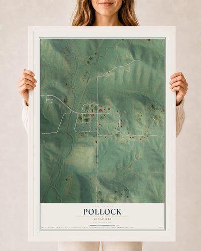Map of Pollock, Missouri, 24 x 36 inch print in a white wood frame