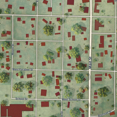 Close-up of the map of Polo, Missouri print showing street and building detail