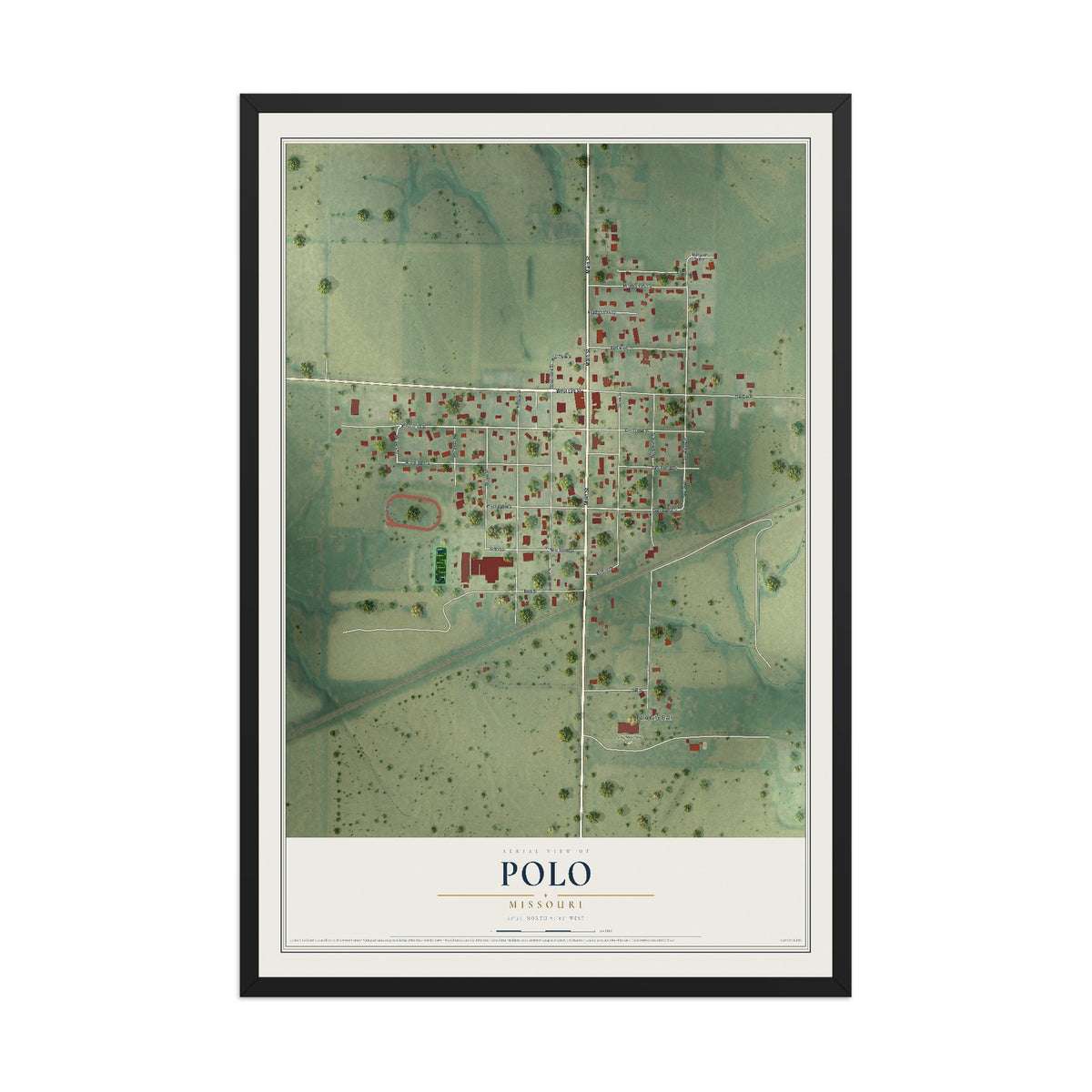 Map of Polo, Missouri, 12 x 18 inch print in a black wood frame