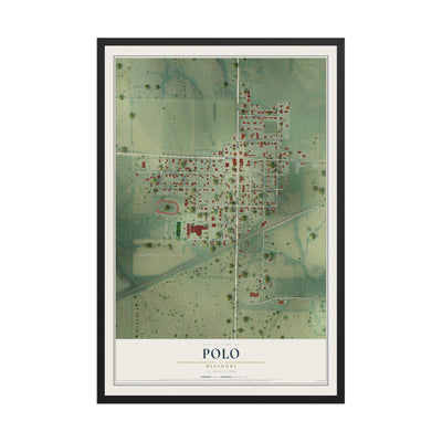 Map of Polo, Missouri, 12 x 18 inch print in a black wood frame