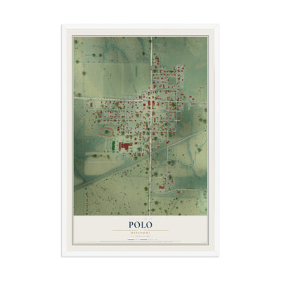 Map of Polo, Missouri, 12 x 18 inch print in a white wood frame