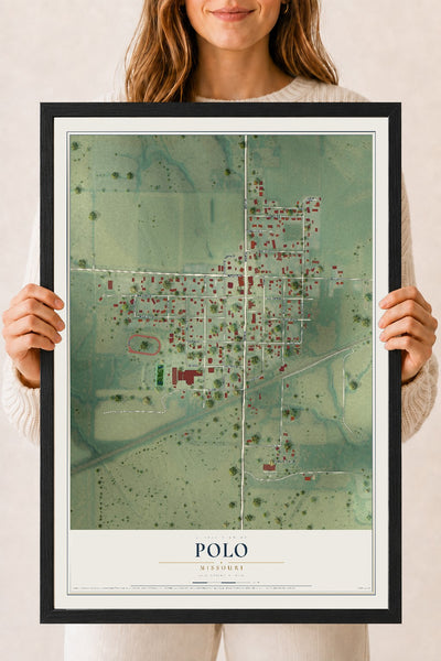 Map of Polo, Missouri, 18 x 24 inch print in a black wood frame