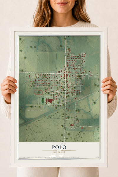 Map of Polo, Missouri, 18 x 24 inch print in a white wood frame