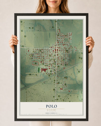 Map of Polo, Missouri, 24 x 36 inch print in a black wood frame